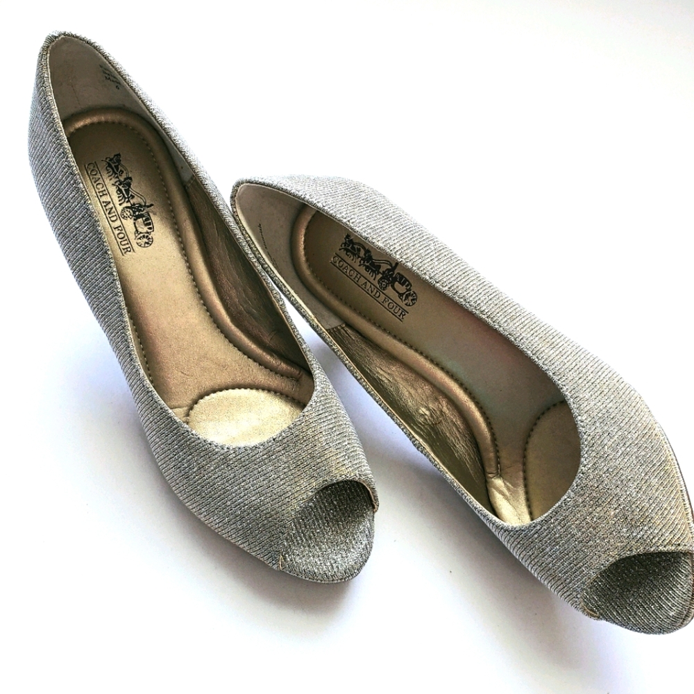 Coach & Four Gold Metalic Irradecent Peep toe heel